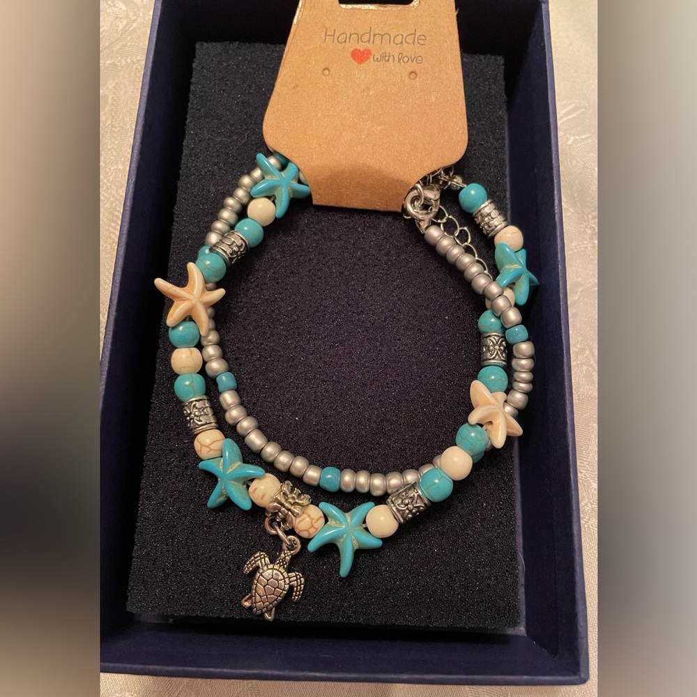 Handmade with Love Turquoise and White Starfish Bracelet set NWT